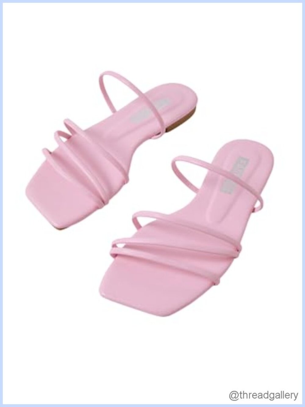 Strappy Slip On Flat Sandals Square Open Toe Faux Leather Summer Beach